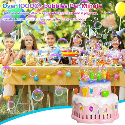 Panamalar Birthday Cake Bubble Machine, Automatic Bubble Blower Machine for Kids Toddlers with Music/Lights/Solution,10000+ Bubble/Min 13 Holes Bubble Maker Toys for Outdoor Birthday Wedding Gift
