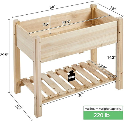 Yaheetech 34x18x30in Raised Garden Bed, Planter Box with Legs & Storage Shelf, Wooden Elevated Vegetable Growing Bed for Backyard, Patio, Balcony