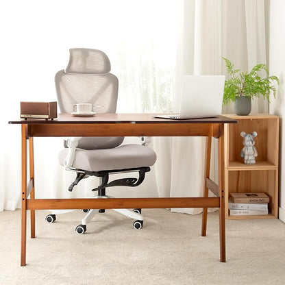 Nnewvante 46" Bamboo Writing Desk with Drawers for Home Office, Brown | Work Study Laptop Table, Computer Desk with Storage for Bedroom, Modern Simple Style