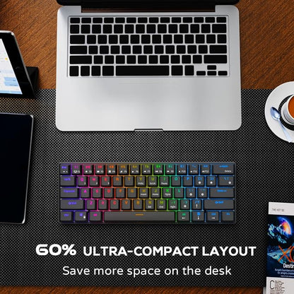 RK ROYAL KLUDGE RK61 Wireless Mechanical Keyboard, 60% Percent RGB, Black | Bluetooth/2.4GHz/Wired Hot Swappable PC Gaming Keyboard, 61 Keys Ultra-Compact for Win/Mac, Coiled Cable, Clicky Blue Switch