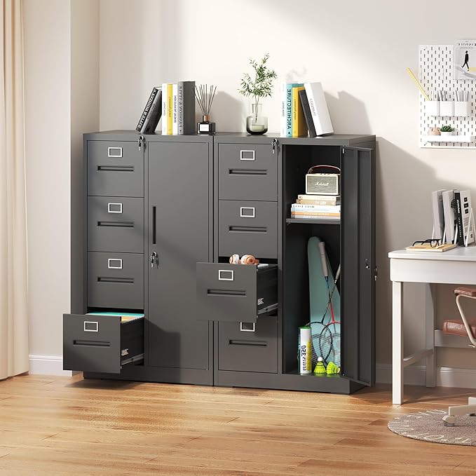 Filing Cabinets with Locks, 4 Drawers Cabinets Storage Units for Home Office, Black File Cabinet for Hanging File Folders Letter/Legal/A4/F4 Size (Easy Assemble)