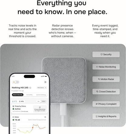 Layla Noise & Security Monitoring Device for Airbnb, Rental, Office & Home | Noise, Humidity & Occupancy Sensor, Intruder Detection, Guest Counting | Radar-Based Motion Detection | Privacy-Safe