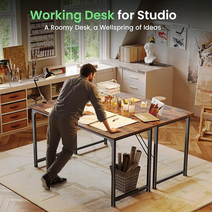 Huuger Computer Desk, 55 Inch Home Office Desk, Gaming Writing Work from Home Study Desk, Large Legroom, Sturdy Metal Frame, Modern Simple, Rustic Brown