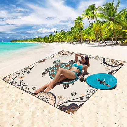 WIWIGO Beach Blanket Waterproof Sandproof Beach Mat 79" X 83"/10'x9'for 2-8 Adults Quick Drying Outdoor Picnic Mat Beach Accessories for Travel, Camping, Hiking