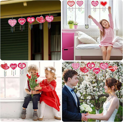 gisgfim 16 Pack Heart Wind Chime Crafts Kits for Kids Make Your Own Valentine's Day Craft Love Crafts Wooden DIY Arts for Valentine Party School Classroom Decorations Supplies Birthday Favors