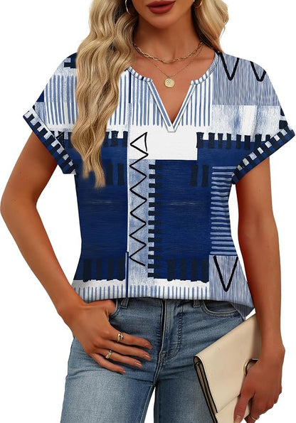 Womens Tops Dressy Casual V Neck Rolled Sleeve T Shirts Fashion Clothing Business Casual Outfits Beach Vacation Clothes