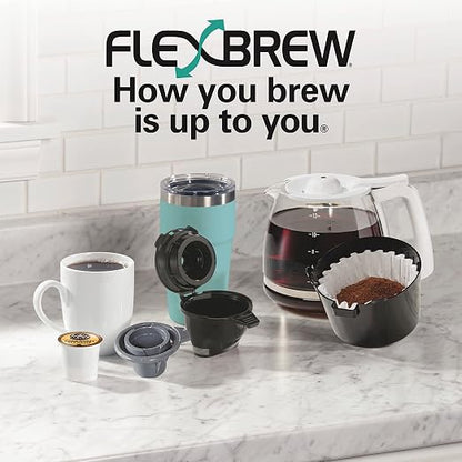 Hamilton Beach FlexBrew Trio 2-Way Coffee Maker, Compatible with K-Cup Pods or Grounds, Combo, Single Serve & Full 12 Cup Coffee Pot, White, Fast Brewing, Removeable Reservoir
