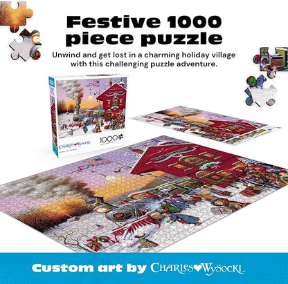 Buffalo Games – Charles Wysocki - Whistle Stop Christmas- 1000 Piece Holiday Jigsaw Puzzle - Festive Puzzles for Adults – Precision-Cut Pieces, Winter Artwork, Hours of Relaxing Fun