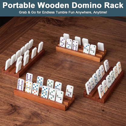 Soulchen Walnut Wood Color Wooden Domino Racks Set of 8, Wood Domino Tiles Trays Holders Organizer for Mexican Train Classic Board Accessories, Dominoes Not Included (7.1 x 2.8 Inch)
