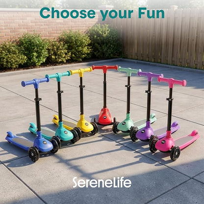 SereneLife Toddler Scooter, Adjustable Micro Scooter for Ages 2-5, Lightweight Kids 3 Wheel Design with LED Light-Up Wheels, Anti-Slip Deck & Lean-to-Steer Control, Indoor/Outdoor Use (Mint Green)