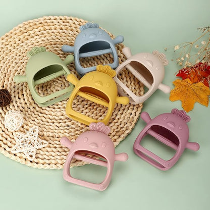 Socub Silicone Baby Teether Toys for Infants 3-6 6-12 Months, BPA Free Anti-Drop Silicone Mitten Teething Toy, Baby Chew Toys for Sucking Needs, Newborn Essentials & Baby Shower Gifts(Beige/Mango)