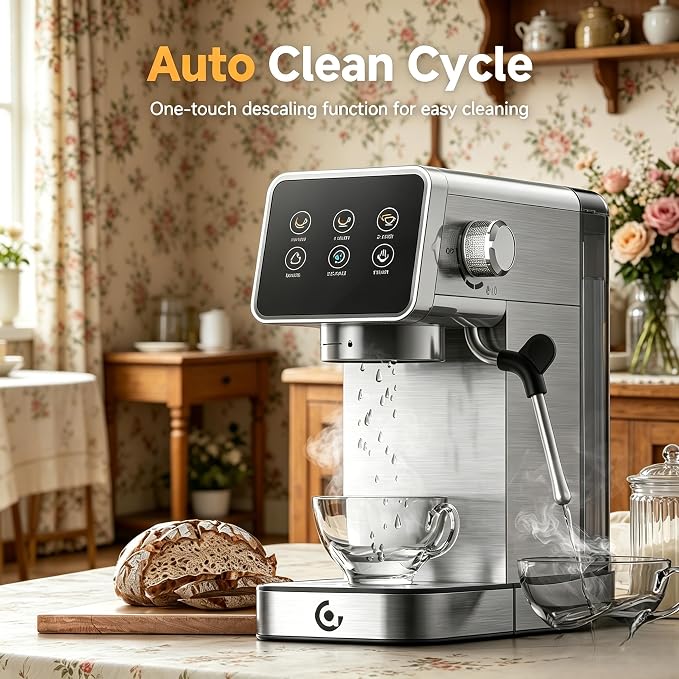 AMZCHEF 20 Bar Home Espresso Coffee Machine | LED Touchscreen, Built-in Milk Frother, Self-Cleaning Function, Makes Latte & Cappuccino, Ideal Coffee Starter Machine