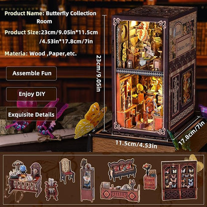 Book Nook Kit, DIY Miniature House Dollhouse Kit 3D Puzzle for Adults | Booknook Bookend Bookshelf Decor Tiny House Model Build with Dust Cover, Gifts for Family and Friends
