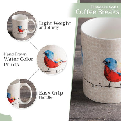 Maison d' Hermine Coffee Mug with Handles Tea Cups (12 Ounce, Pack of 1) | Fine Bone China Coffee Mugs for Hot Beverages Cappuccino Latte Home Restaurant Hotel Spring Summer -Birdies on Wire - Robin