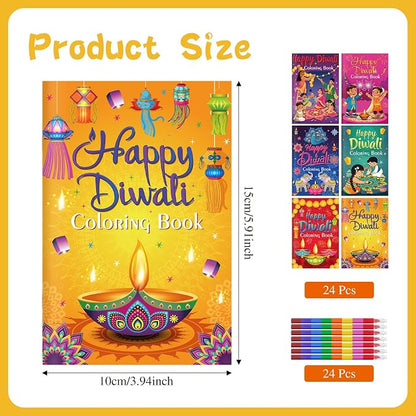 Cinrobiye 24 Set Diwali Festival Activity Set, Coloring Booklets with Stacking Crayons for Cultural Celebration, Party Supplies, Classroom Activity and Festival Event Favor