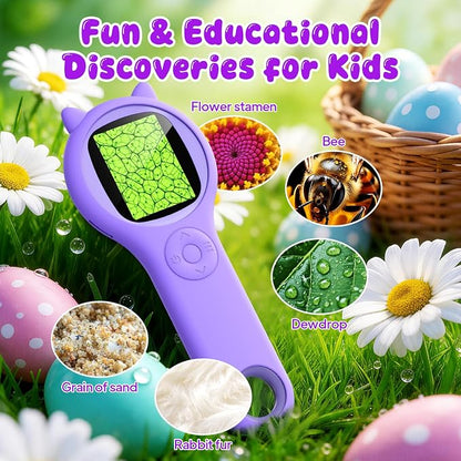 Microscope for Kids - Electronic Handheld Magnifying Glass for Children-STEM Outdoor Science Kit for Summer Travel & Camping Toy,Birthday Gifts Toys for 5-8 9-12 Year Old Girls（Purple）