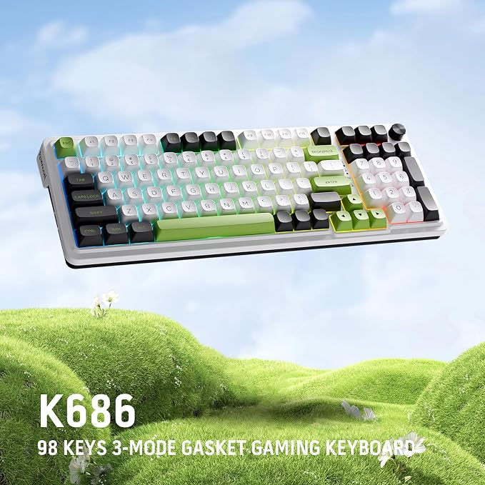 Redragon K686 PRO Wireless RGB Gasket Gaming Mechanical Keyboard, Easy Knob | Multi-Function Control Wheel, 0-Delay Tri-Mode, Cushioned 5-Layer Noise Dampening for Creamy Thocky Sound, Practical 98 Keys
