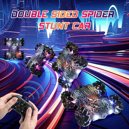 Hand Controlled Remote Control Car, 2.4Ghz Gesture Sensing RC Stunt Car with Wholebody Light & Headlight, Rechargeable 360° Rotating Double Sided RC Cars Black Spider Toys for Boys 4-6 5-7 8-12