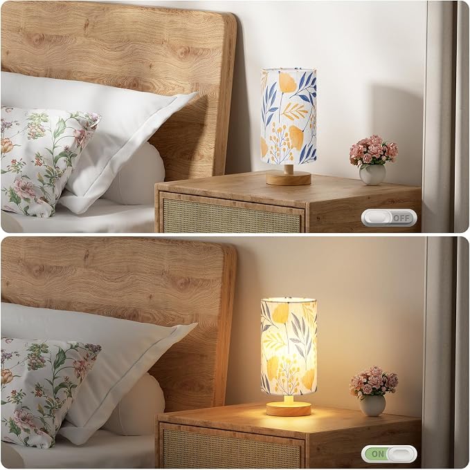 Fenmzee Small Table Lamps (Ginkgo Cream Shade, 9" Inline Control) | 3000K LED Blub Included | 680 Lumens | Easy Assembly | Minimalist Design | E26 | for Kitchen | for Kids Room