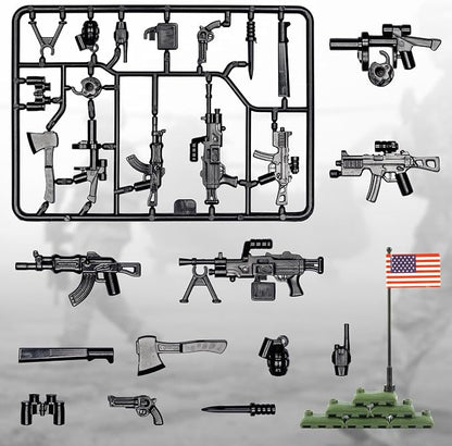 54 Pcs Military U.S. Weapons Pack - U.S.-Vietnam War Toy Set - Compatible with Major Brands, 3 Years and Up