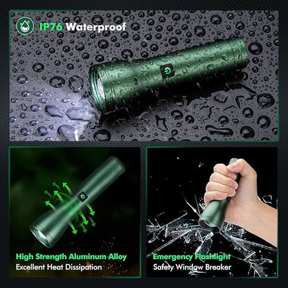 Rechargeable Flashlights 990,000L High Lumens 2 Packs, 140° Wider Beam Super Bright LED Handheld Tactical Metal Flash Lights with 3 Modes, USB C, Zoomable Beam, IP76 Waterproof for Emergency