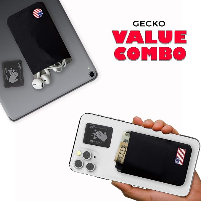 Phone Wallet - Adhesive Card Holder - Cell Phone Pouch - Stick on Lycra Pocket by Gecko - Carry Credit Cards and Cash