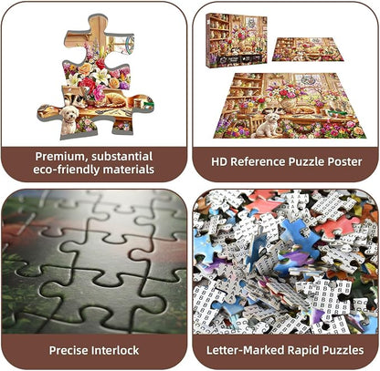 Cozy Floral Retreat Puzzles for Adults 1000 Pieces,Challenging Jigsaw Puzzles for Adults,Difficult Impossible Puzzle for Family Game Night,Puzzle with Letters on Back,Recycled Paper Jigsaw Puzzle