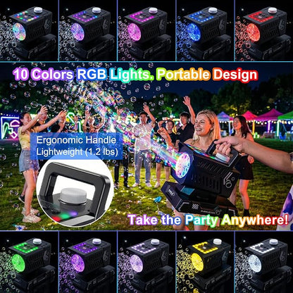 Bubble Machine for Kids, Rechargeable Bubble Maker with Remote & RGB Lights, Automatic Rotating Battery Bubble Blower for Birthday Parties, Weddings, Outdoor Activities, Pets