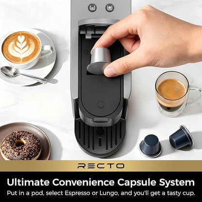 CHULUX RectoCafé Espresso Coffee Machine for Nespresso Original Pod, Gray | Extra Mini Design, 20 Bar Professional Italian Pump, Food-Grade Materials, Quiet with Low-Vibration Brewing for Home & Office