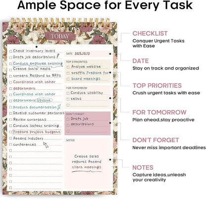 Taja To Do List Notepad, Undated Daily Planner for Work and Goal Setting | Mauve Muse, 52 Sheets, 9.8" x 6.5" , for Office, Home and school, Daily Task Planning, Notes and Everyday Organization