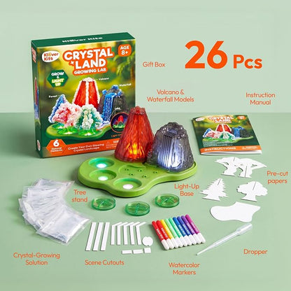 JOVA Klever Kits Crystal Land Growing Lab- Craft Kits for Kids Aged 8+ Science Gifts with 6 Unique Natural Elements and Light-Up Base, STEM Activities Birthday Gift