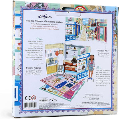 eeBoo Baker and Painter Paper Dolls Set - Reusable Dress-Up Play with Stand-Up Scene, Travel-Friendly Screen-Free Fun for Kids Ages 5 and up