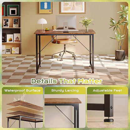 PRAISUN 40 Inch Computer Desk, Home Office Desk with Spacious Desktop, Rustic Brown