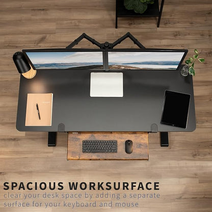 VIVO Vintage Brown Large 27 x 11 in Under Desk Keyboard Tray, MOUNT-KB05N | Keyboard Tray for Typing, Slide Out Platform, Rustic, Extra Sturdy C-Clamp Mount System, Computer Drawer, Black Frame