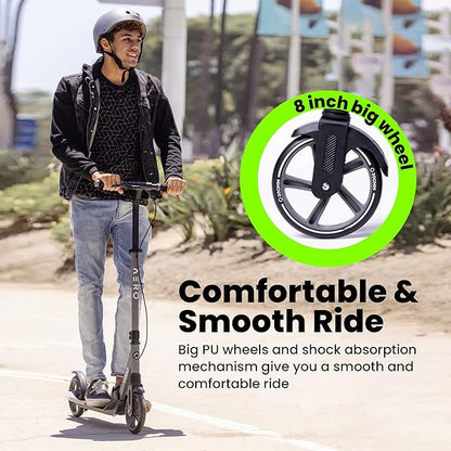 AERO MOBILITY Kick Scooter for Kids 6+, Teens & Adults | Light Up Wheels, Hand Brake, Rubber Deck Mat & Shock Absorption | Foldable & Height Adjustable