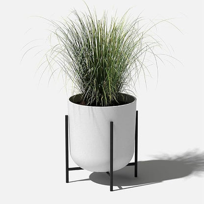 Veradek Mason Series Raised Lima Planter - Round Planter for Patio/Balcony | Plastic-Stone Composite w/Metal Plant Stand | Modern Décor for Plants