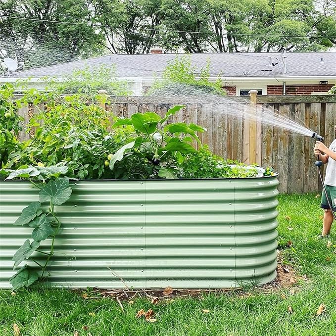 32" Extra Tall Raised Garden Bed Kits, 4 x 8 x 2.7ft Raised Planter Box Outdoor, 2.5 x 9.5 x 2.7ft Deep Root 10 in 1 Modular Metal Raised Beds for Gardening Vegetables Flowers Fruits - Olive Green
