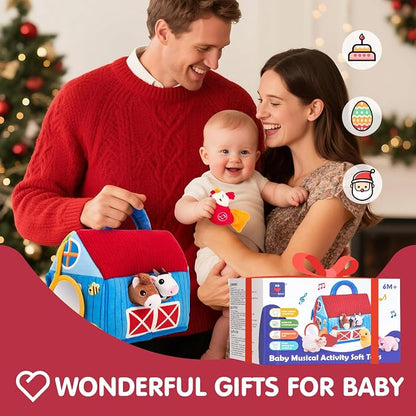 hahaland Baby Toys 6-12 Months - Surprise Barn with Stuffed Farm Animals with Real Sounds - Montessori Toys for 6 Month Old Baby Gifts Toddlers Sensory Toy 1 Year Old Boy Girl Gifts Infant Toys