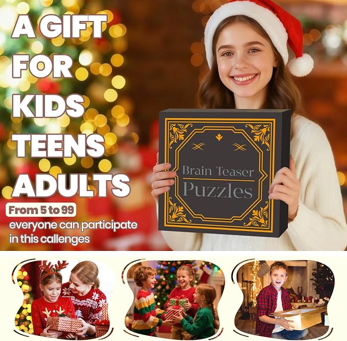 Wooden Brain Teaser Puzzles for Adults - Brain Teaser Puzzles with Wooden Box 3D Puzzle Game Toys for Adults Teens - Unlock Interlocking Puzzle Adults Teens IQ Education Smart Toys