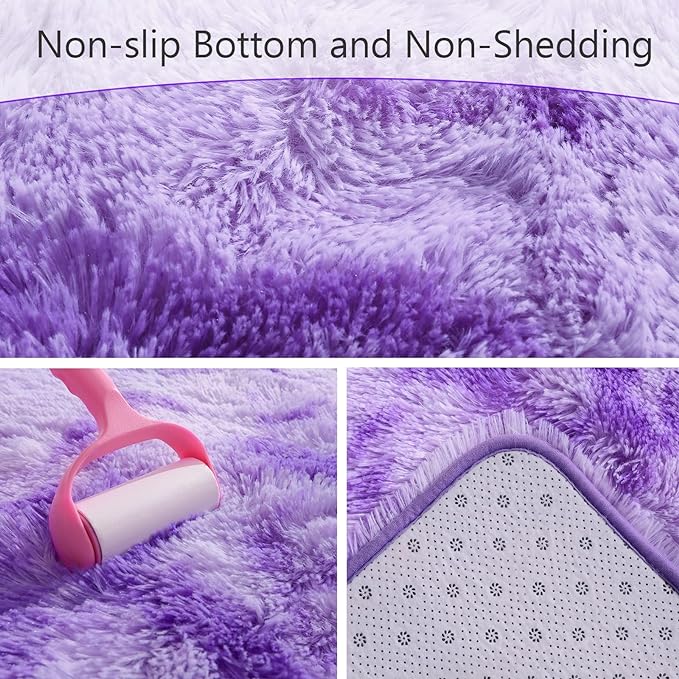 AROGAN Soft Rainbow Area Rugs for Girls Room 4x6 Feet, Fluffy Girls Bedroom Rugs, Princess Rug, Cute Colorful Carpet for Kids Teens Nursery Toddler, Purple