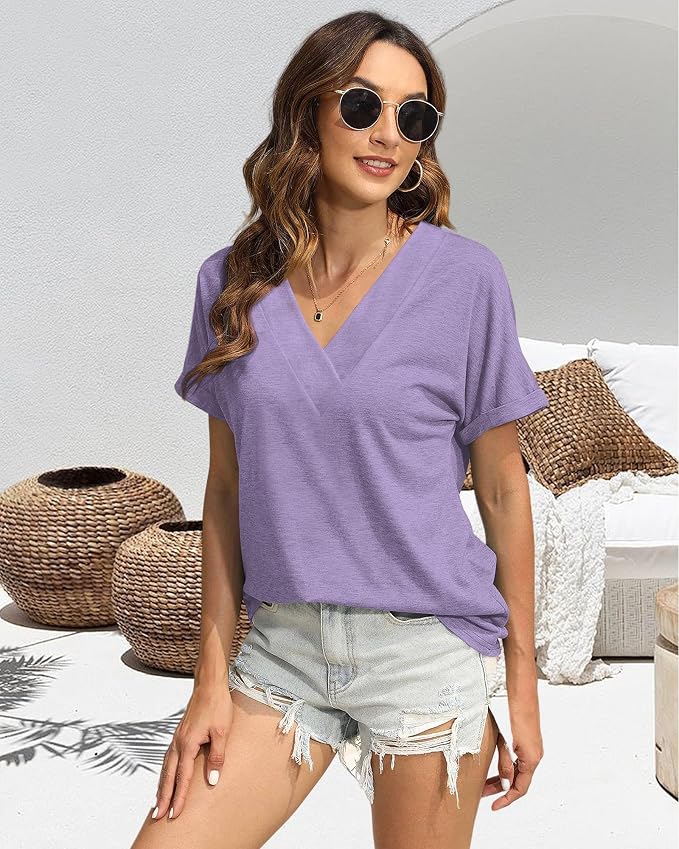 T Shirts Short Sleeve V Neck Tees Womens Tops Beach Vacation Fashion Clothes 2026 Casual Summer Spring Fall Outfits