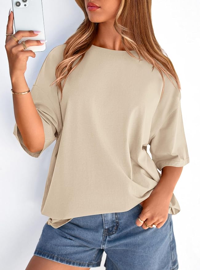 PRETTYGARDEN Womens 2026 Spring Going Out Tops Casual Short Sleeve Crewneck Loose Fit Basic Oversized T Shirts Summer Outfits