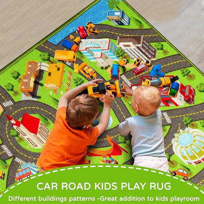Kids Rugs Traffic Road Carpet for Car City Map Play Rug 3.3'×5' for Playroom Educational Mat Area Rug, Kid Playtime Collection Toddler Car Track Rug Cute Cartoon (City Road B, 39.4×59 in)