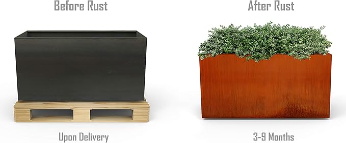 Plantercraft Large Rectangular Planters for Outdoor Plants - 48x12 Inch Corten Steel Planter Box for Patios, Decks & Garden Edging | Heavy Duty Metal Outdoor Planter, Fully Assembled