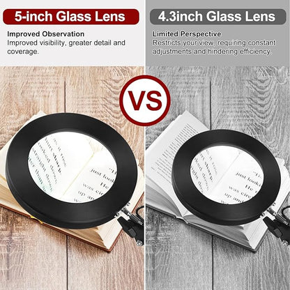 12X Magnifying Glass with Light and Stand,5 Inches 2-in-1 Lighted Magnifier with Clamp 5 Color Modes LED Desk Lamp,Hands Free for Craft Hobby Reading Painting Sewing Close Work (5 Inches)