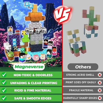 Magneverse 150 PCS 0.8in Magnetic Blocks - Magnet Toys, Magnetic Building Blocks Cubes, Stacking Magnets, School STEM Toys Birthday Gifts for Boys and Girls Age 3+ Years Old (Theme: Adventure World)