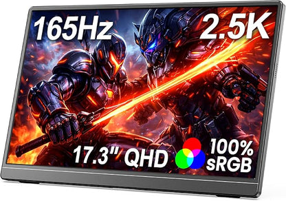 MNN 17.3" QHD 165Hz USB-C HDMI Gaming Monitor | 17.3" QHD 165Hz IPS 100% sRGB, USB-C/HDMI, kickstand, slim metal, travel gaming for PC/Phone/PS5/Xbox.
