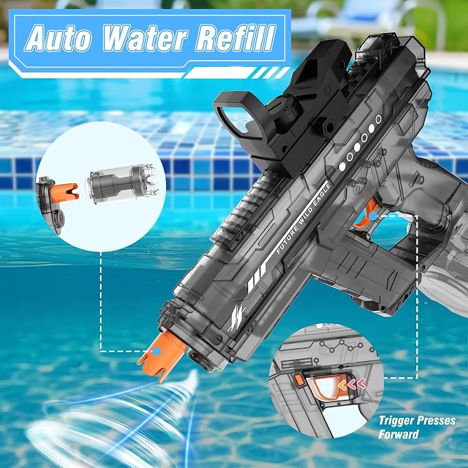 Electric Water Guns for Adults & Kids,Realistic Automatic Water Gun with 26-32 FT Long Range,800ml Large Water Tank,Splash-Resistant Design,Summer Outdoor Pool Beach Toy for Backyard Games(2 Pack)