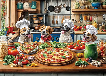 Funny Dog Pizza Jigsaw Puzzle, 1000 Piece Puzzle for Adults, Food Kitchen Puzzles, Animal Pet Lover Challenging Puzzles, Interlock Perfectly No Dust, Gifts for Mother's Father's Day
