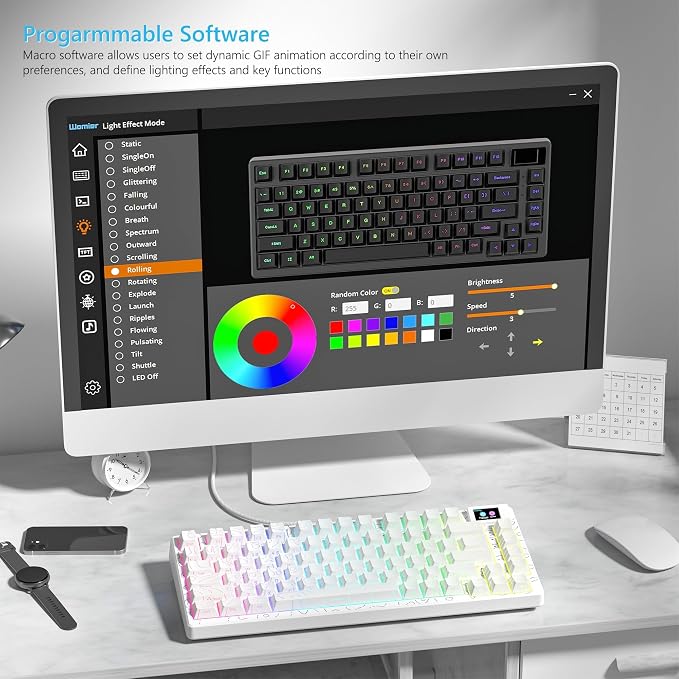Womier SK80 75% Percent Keyboard Gaming with Color Multimedia Display | Mechanical Keyboard Topographic, Hot Swappable Gasket Mount RGB Creamy Key board Pre-lubed POM Switch for Mac/Win,White